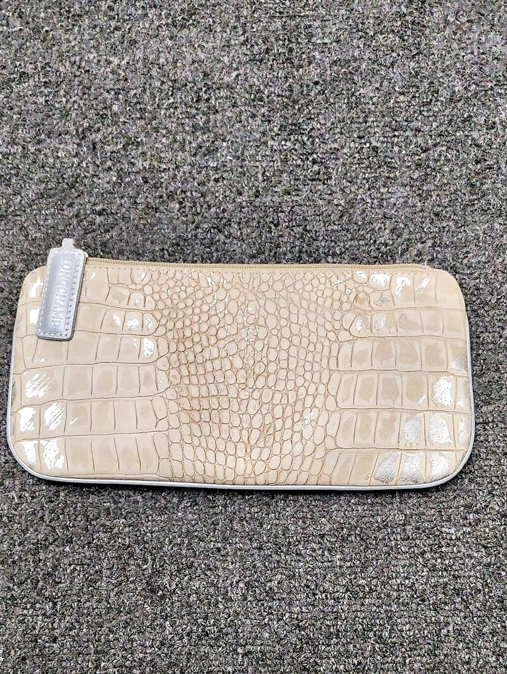 Longchamp Crocodile-Embossed Wristlet in Cream